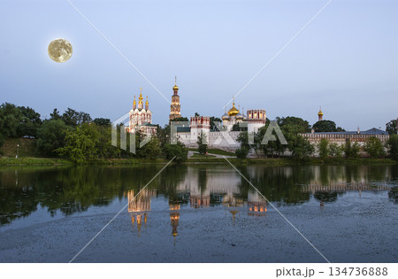 Novodevichy Convent (at night, with the super moon ), also known as Bogoroditse-Smolensky Monastery, Moscow, Russia 134736888