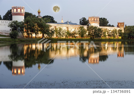 Novodevichy Convent (at night, with the super moon ), also known as Bogoroditse-Smolensky Monastery, Moscow, Russia 134736891