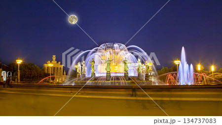 Fountain Friendship of Nations at night, with the super moon (1951-54, architects K. Topuridze and G. Konstantinovsky ) -- VDNKH (All-Russia Exhibition Centre), Moscow, Russia Fountain Friendship of Nations at night, with the super moon (1951-54, architects K. Topuridze and G. Konstantinovsky ) -- VDNKH (All-Russia Exhibition Centre), Moscow, Russia 134737083