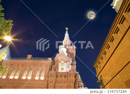 Kremlin (at night with the super moon), Moscow, Russia--the most popular view of Moscow 134737284