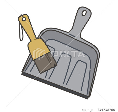 グレーの塵取りとミニぼうきのイラスト グレーの塵取りとミニぼうきのイラスト 134738760