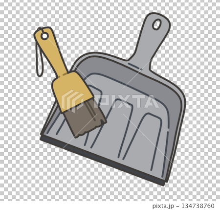 グレーの塵取りとミニぼうきのイラスト グレーの塵取りとミニぼうきのイラスト 134738760