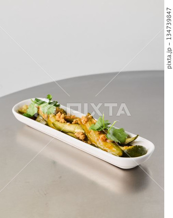 Simple veggie display, Elegant still life of vegetables and nuts 134739847