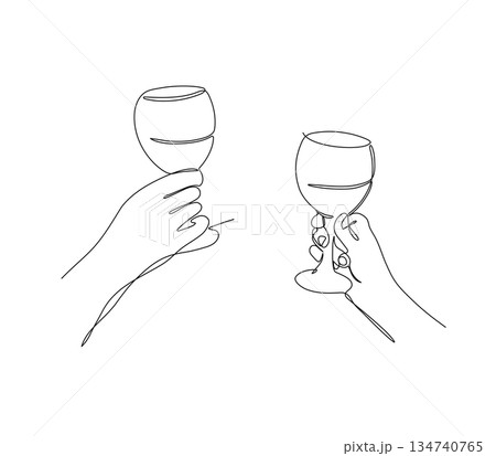 Drinking wine single line art. Celebration vector illustration	 134740765