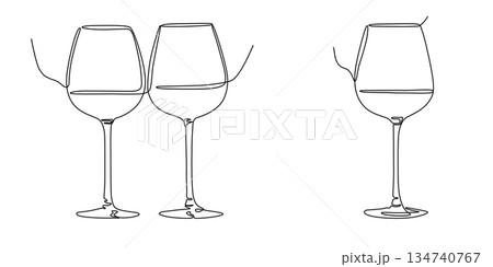 Wine glasses single line vector illustration 134740767
