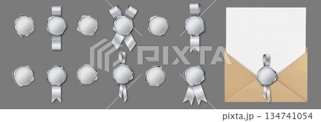 Silver wax seal collection with realistic 3d stamp 134741054