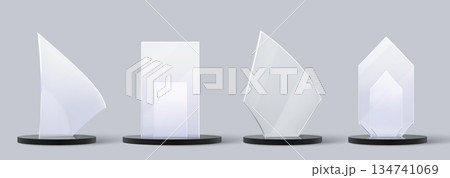 Glass trophy set with elegant crystal plates Glass trophy set with elegant crystal plates 134741069
