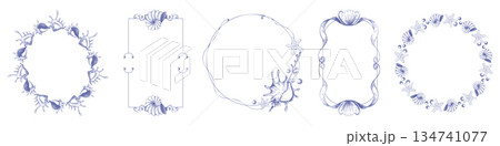 Vintage sea frames set with hand drawn doodles Vintage sea frames set with hand drawn doodles 134741077