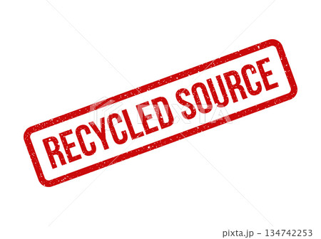 Textured rectangular rubber stamp mark with granular effect, highlighting the words Recycled Source 134742253