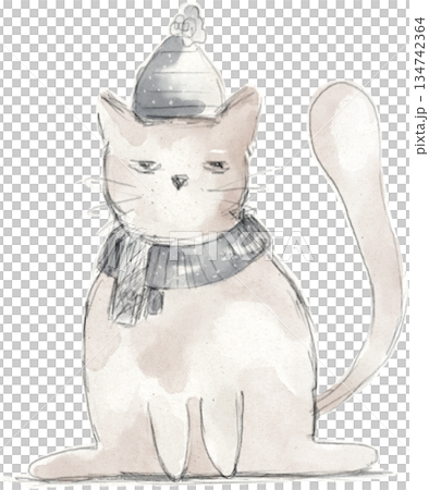 cat, watercolor, hat 134742364