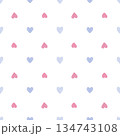 Seamless Pattern of small pink and blue Hearts. Watercolor illustration of a cute baby print. Hand drawn sketch on a white isolated Background. Water color painting art. Perfect for paper or fabric 134743108