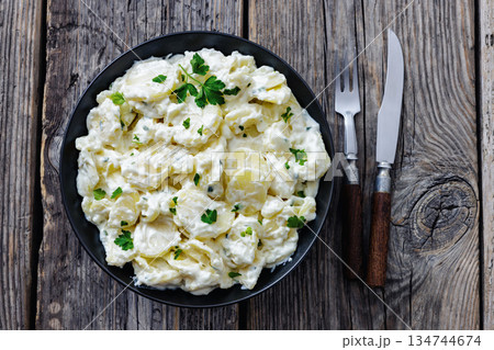 German potato salad in a bowl, top view German potato salad in a bowl, top view 134744674