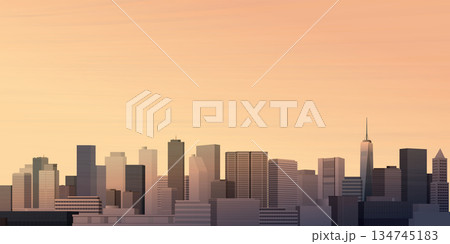 Skyscraper front view with sunset sky background graphic illustration have blank space. Skyscraper front view with sunset sky background graphic illustration have blank space. 134745183