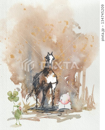 午年　年賀素材 134745209