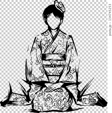 着物の女性の墨絵イラスト 着物の女性の墨絵イラスト 134745253