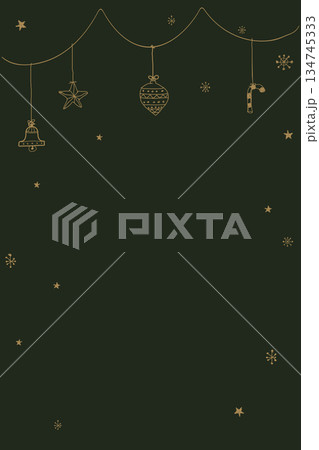 Various garlands hanging hand drawn childish style on green background graphic illustration. Merry Christmas greeting card vertical template. Various garlands hanging hand drawn childish style on green background graphic illustration. Merry Christmas greeting card vertical template. 134745333
