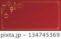 Chinese new year decoration frame with lantern hand drawn childish style on red horizontal background  134745369