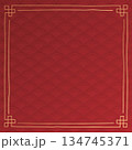 Decoration golden frame chinese style hand drawn on red square background have blank space. 134745371