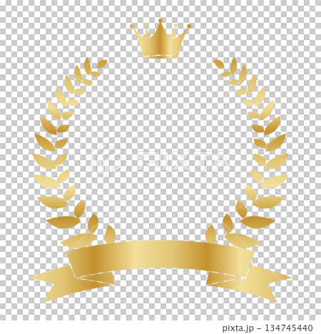 王冠とリボンをあしらった月桂冠のゴールドアワードフレーム 134745440