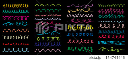 Set of Colored Scribble Seamless Lines 134745446