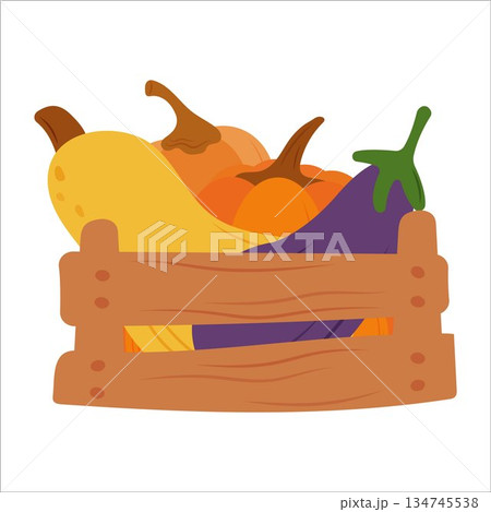 Simple flat vegetables in a crate Simple flat vegetables in a crate 134745538