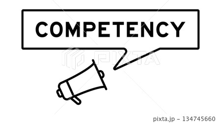 Megaphone icon with speech bubble in word competency on white background Megaphone icon with speech bubble in word competency on white background 134745660