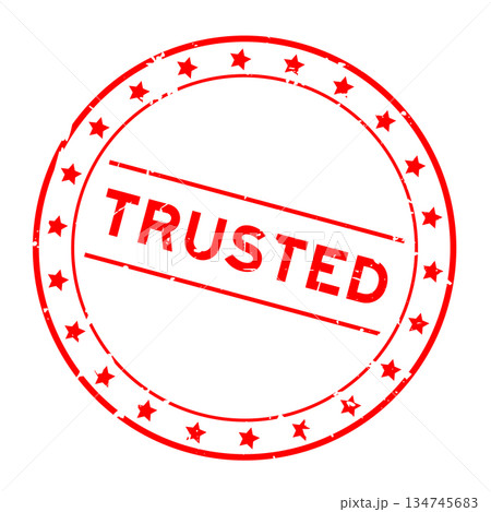 Grunge red trusted word round rubber seal stamp on white background 134745683