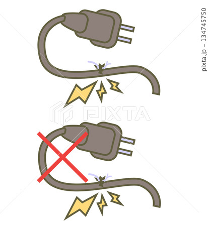 電気コードに破れがあるイラスト 134745750