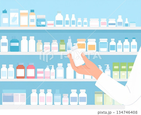 商品棚の前で商品を選ぶ女性 134746408