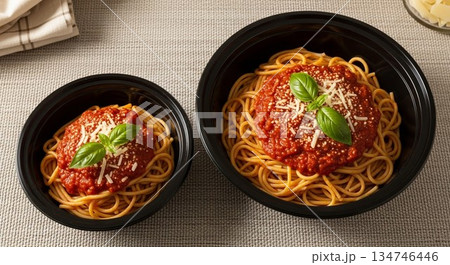 標準サイズと特大サイズパスタの比較クローズアップ 134746446