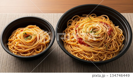 標準サイズと特大サイズパスタの比較クローズアップ 134746449