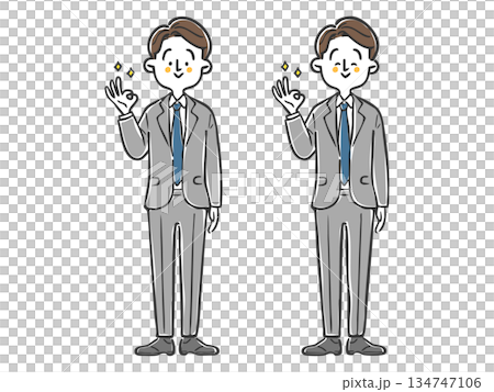 Businessman making an OK sign, whole body, vector 134747106