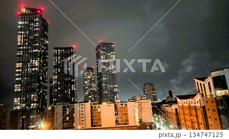 Manchester, UK - December 27 2022: Manchester at Night Manchester, UK - December 27 2022: Manchester at Night 134747125