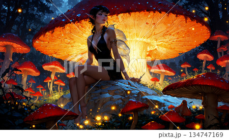 マッシュルームの国の妖精　AI生成素材 134747169