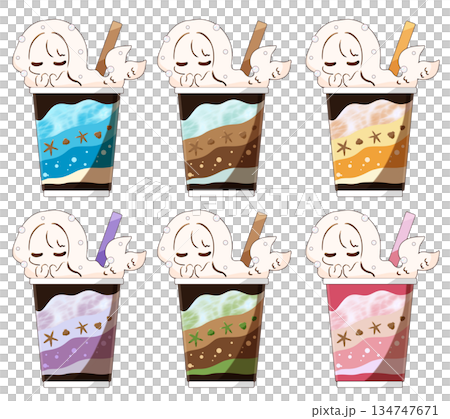 美人魚冰沙風格飲料插畫 134747671