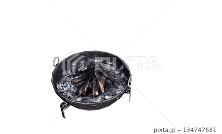 火を消した後の木と灰のイラスト 134747681