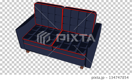 Illustration of a red line and a black sofa seen from diagonally above Illustration of a red line and a black sofa seen from diagonally above 134747854