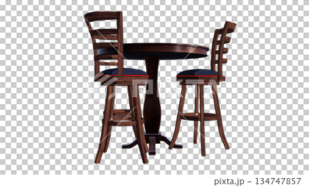 Side view of a wooden table and chairs 134747857