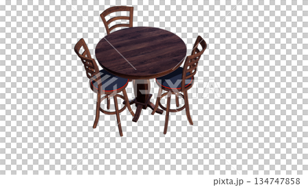Wooden table and chairs seen from above 134747858