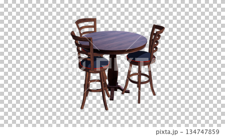 Illustration of a table and three chairs 134747859