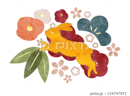 うさぎと植物の北欧風年賀イラスト うさぎと植物の北欧風年賀イラスト 134747971