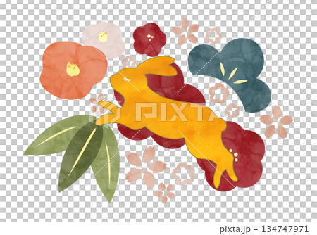 うさぎと植物の北欧風年賀イラスト うさぎと植物の北欧風年賀イラスト 134747971
