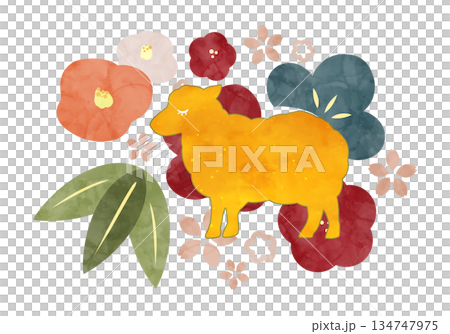 Scandinavian-style New Year's illustration of sheep and plants Scandinavian-style New Year's illustration of sheep and plants 134747975