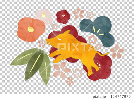 北歐風格的新年插畫,描繪了野豬和植物。 北歐風格的新年插畫,描繪了野豬和植物。 134747979