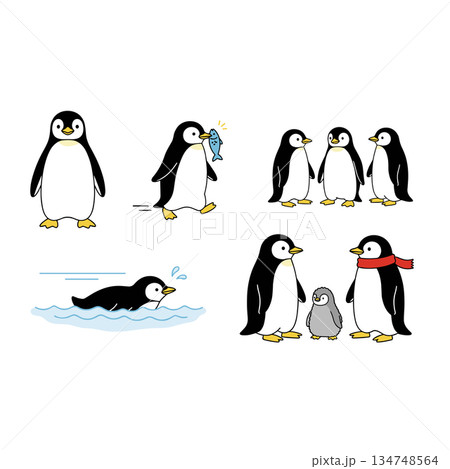 ペンギンの生活シーンアイコン集 134748564