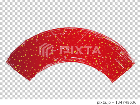 A hand-drawn, fine-grained fan-shaped frame with scattered gold leaf / red 134748636