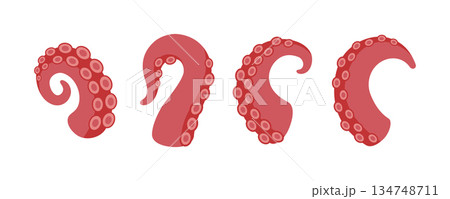Octopus tentacles set with suction cups. Curved...のイラスト素材 [134748711 ...