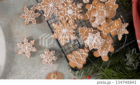 Christmas cookies on kitchen countertop 134748841