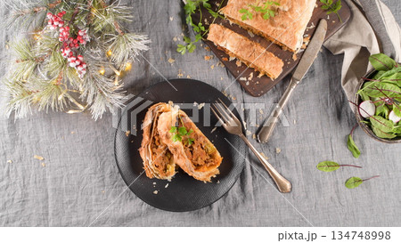 Puff pastry vegetable roll 134748998