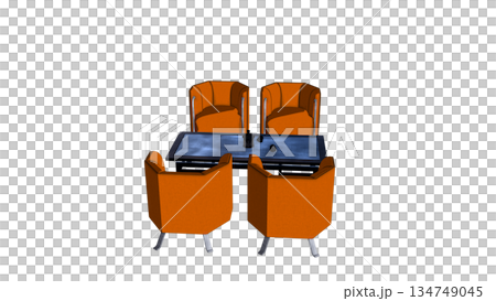 Illustration of a brown chair and table seen from above 134749045